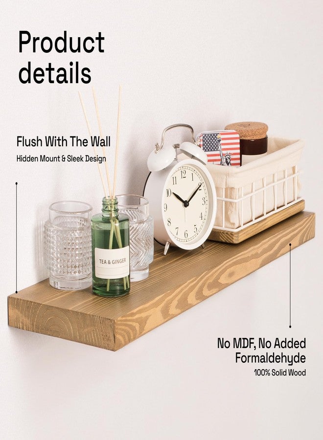 BAOBAB WORKSHOP Natural Wood Floating Shelves for Wall 24 inch - Floating Wall Shelves for Kitchen Bedroom - Wooden Bathroom Shelves - Oak Floating Shelf - 24 x 6.7 Inch, Set of 2 - Image 3